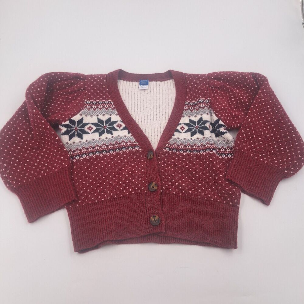 Old Navy Burgundy Fair Isle Cardigan Sweater Girls XS 5